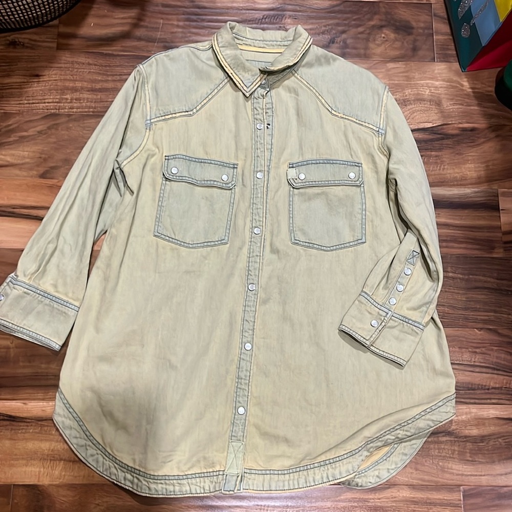 Free People Beige Button-Front Utility Jacket